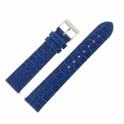 Bracelet de montre Largeurs de 12-14-16-18 et 20mm Bleu en Cuir Gaufré Crocodile 