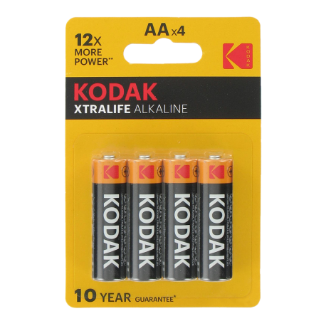 Blister de 4 piles LR06 (AA) Alcaline Xtralife 1.5 Volts Kodak®. 10 ans de garantie.