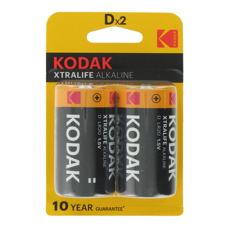 Blister de 2 Piles bâton LR20 D Alcaline Xtralife 1.5 Volts Kodak®.