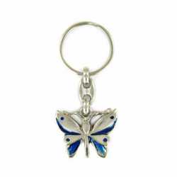 Porte clés Papillon Bleu en métal . Made In France Artisanal