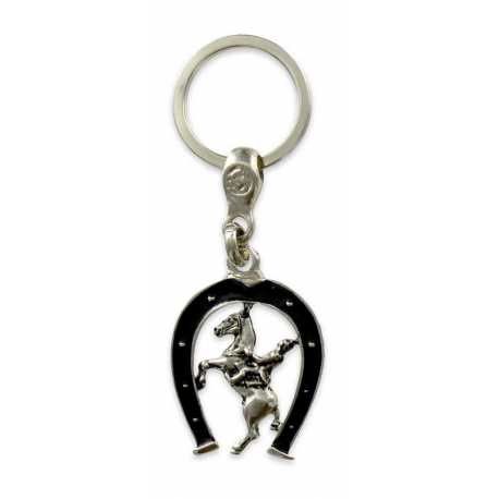 Porte clés Cavalier et Fer à cheval en métal. Made In France Artisanal