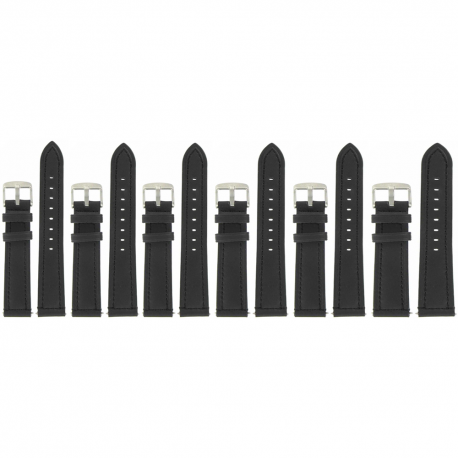 Lot de 6 Bracelets de montre Noir de 16/18/20mm en Cuir de Bœuf WaterProof + 6 piles Offertes
