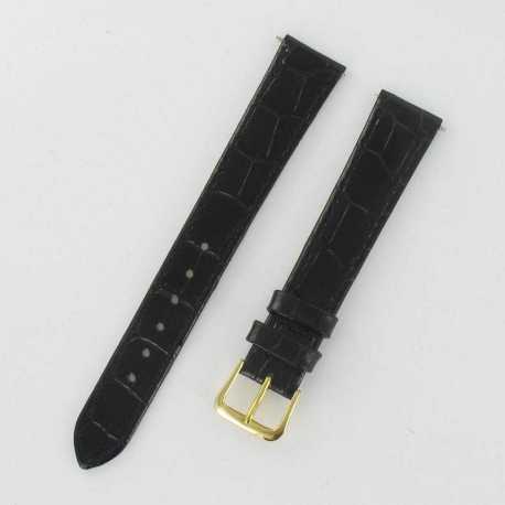 Bracelet de montre 10-14-16mm Noir en Cuir de vachette gaufré Alligator Gobi